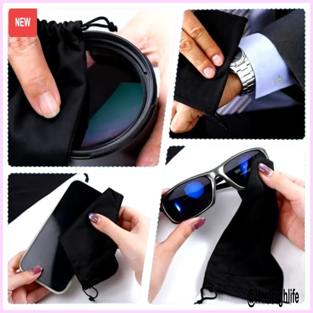 100 Pack Microfiber Sunglasses Pouches with 10 Cleaning Cloths